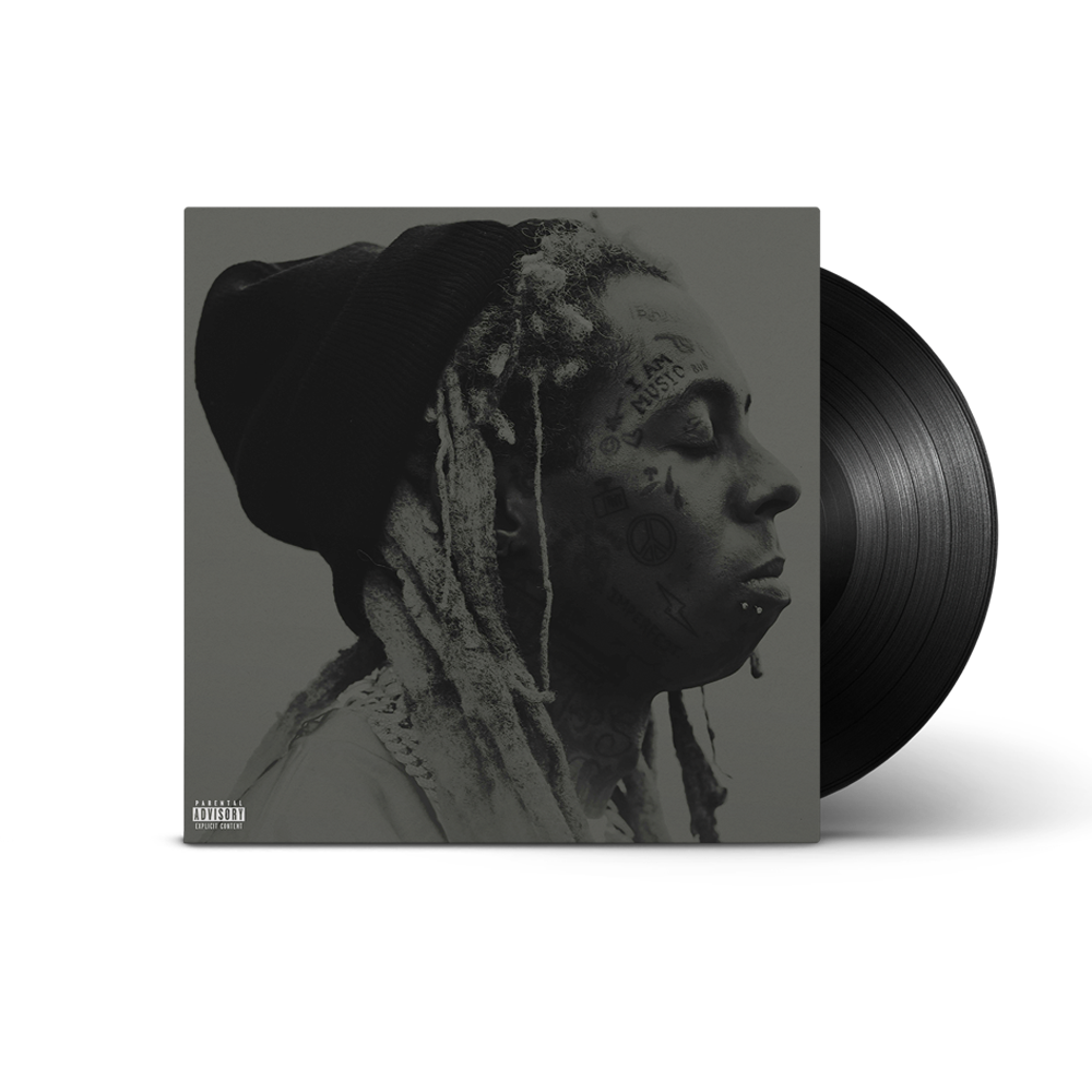 Lil Wayne pictured on the I Am Music vinyl sleeve with the record visible